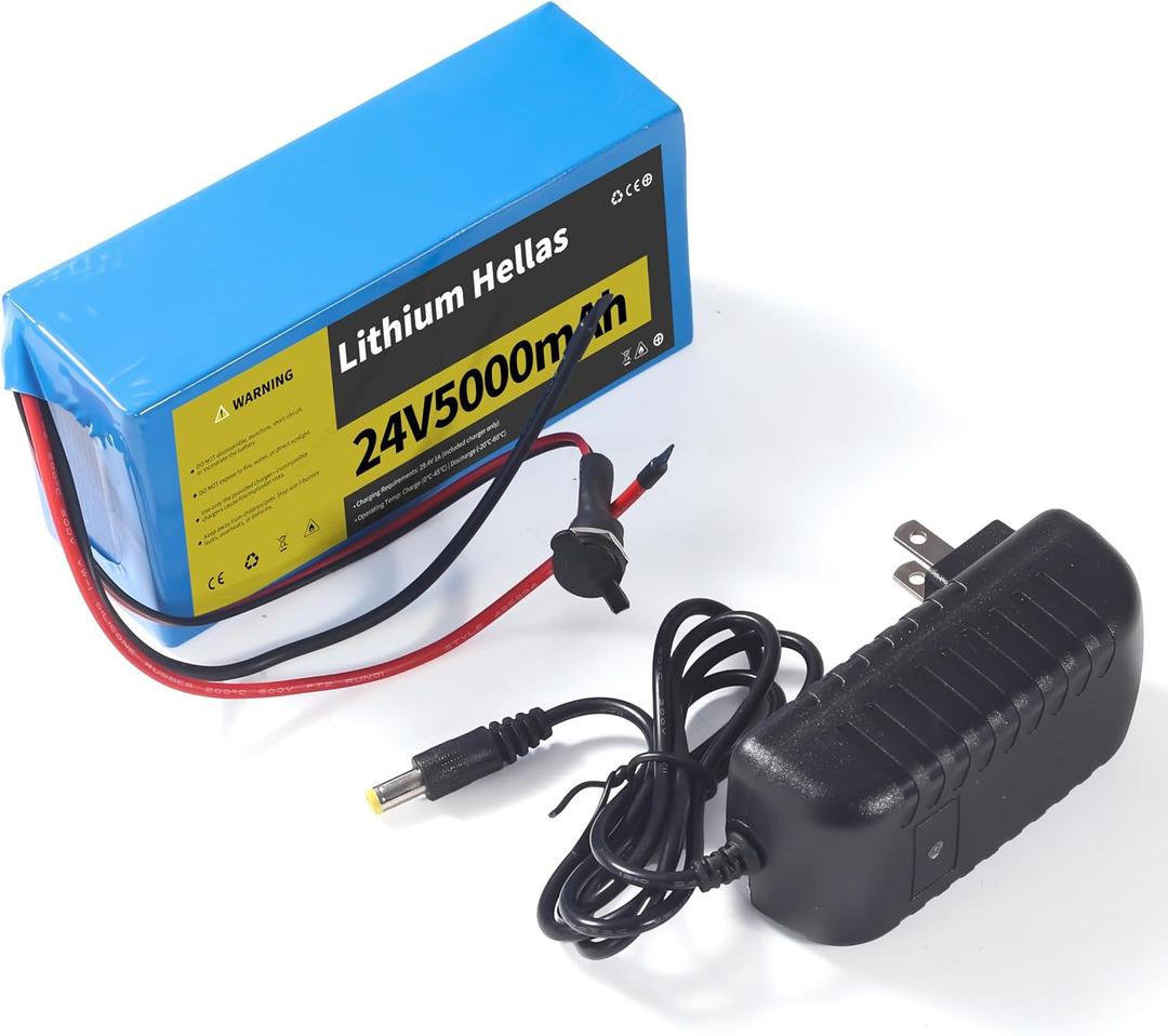 24V 5Ah Lithium Battery with 29.4V 1A Charger, 24V Rechargeable Battery for Kid Ride On Toys and DIY Projects, Lightweight & Long-Lasting, 20A BMS