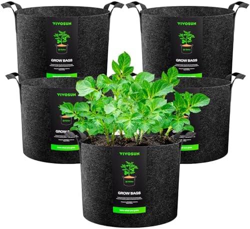 VIVOSUN 5-Pack 20 Gallon Plant Grow Bags, Heavy Duty Thickened Nonwoven Fabric Pots with Handles VIVOSUN 5-Pack 20 Gallon Plant Grow Bags, Heavy Duty Thickened Nonwoven Fabric Pots with Handles