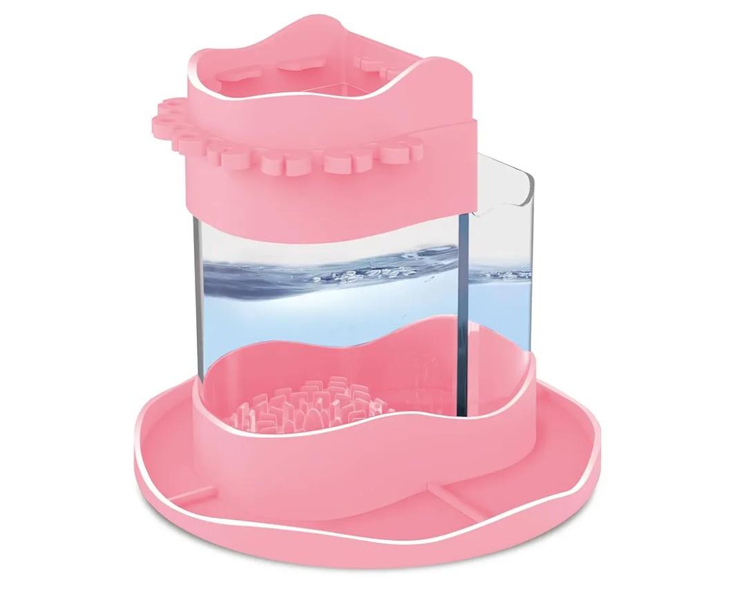 FLUMY Paint Brush Cleaner Rinse Cup, Washable Silicone Paint Brush Holder, Paint Water Dispenser, All-in-One Fine Art Paintbrush Cleaning Cup for Acrylic, Oil, Watercolor (Pink)