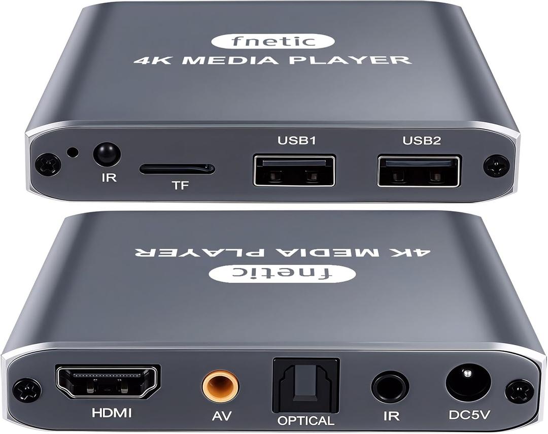 4K HD Digital Media Player, TV MP4 Video Player for USB Drive/Micro SD Card, Digital Signage, Auto Playback, H.265/HEVC, Optical/HDMI/AV Output, Grey