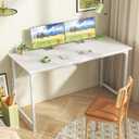 Huuger Computer Desk, 48 Inch Office Desk, Gaming Desk with Storage, Writing Desk Work Desk for Home Office, Study, Modern Simple Desk, Large Legroom, Metal Frame, White