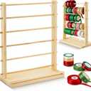 Menkxi 6 Tier Wooden Ribbon Organizer Christmas Ribbon Holder Rack Thread Washi Tape Spool Holder Storage Organizer for Sewing Craft Wreath Crochet Roll Florist Arts Wrapping Gift