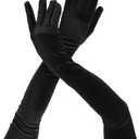 Opera Gloves for Women, Velvet Stretchy Elbow Length Gloves Evening Party Dance Long Opera for Women (Black)