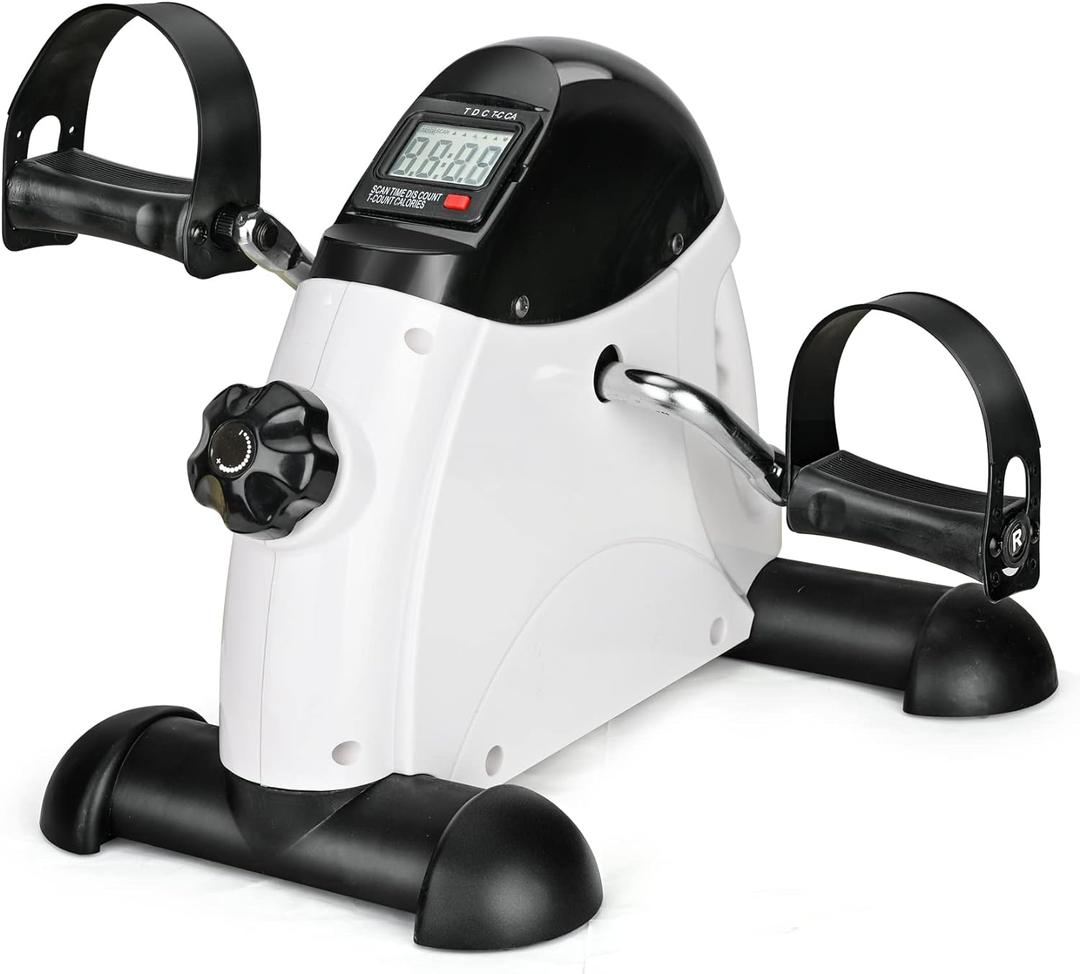 Under Desk Bike Pedal Exerciser Portable Home Exercise Bike Pedal Exerciser Foot Peddler Portable Therapy Bicycle Leg Peddler Portable Mini Cycle Bike for Hands Arm Trainer (Black & White)