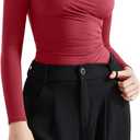 SUUKSESS Women Business Casual Long Sleeve Tops Double Lined Basic T Shirts (Large, 06 Wine Red)