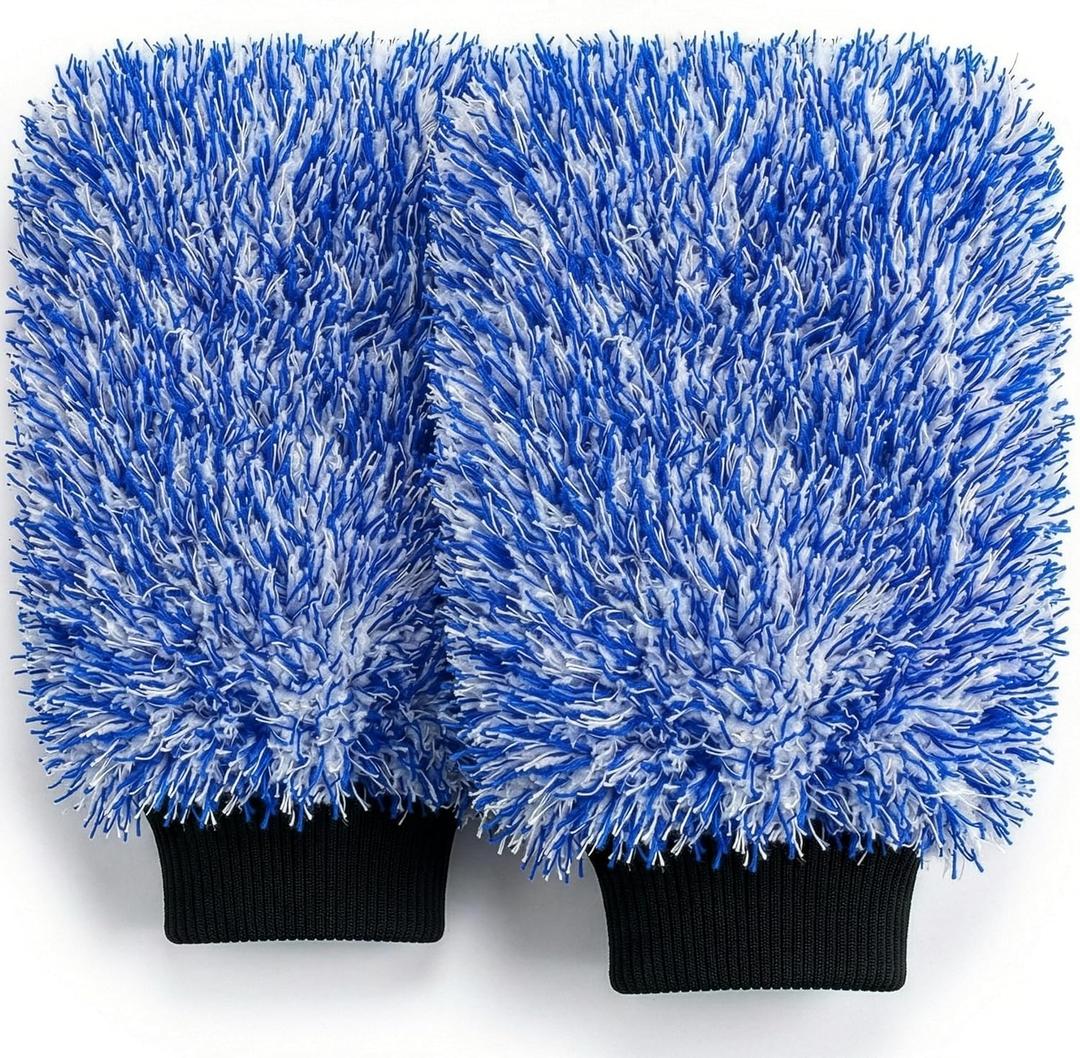TAKAVU New Car Wash Mitt, 2 Pack Premium Cyclone Microfiber Washing Gloves, Holds Tons of Sudsy Water for Effective Washing, Machine Washable, Lint Free, Scratch Free (Blue)