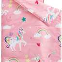 Wake In Cloud - Toddler Nap Mat with Pillow and Blanket, for Kids Girls Ages 3 Plus in Kindergarten Daycare Preschool, Roll Up Sleeping Bag, Unicorns Rainbow Stars (Standard - 50"x20", Pink White)
