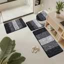 Bsmathom Bathroom Rugs Sets 4 Piece with Toilet Cover, Soft Absorbent Bath Mats Non-Slip Machine Washable Bath Rugs Set with U-Shaped Contour Toilet Mat for Bathroom Tub, Shower, Black