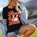 Game Day Shirt Women: Team Fan T-Shirt Cute Football Heart Graphic Tees Casual Season Short Sleeve Tops (Black)