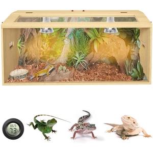 34 Gallon Bearded Dragon Tank, Lockable Reptile Terrarium Tank, Large Snake Enclosure, Lizard, Leopard Gecko Tank with Openable Roof Door, (Wooden, 32" L x 16" W x 16" H)