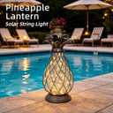 18" Solar Pineapple Lantern, IP44 Waterproof Glass Outdoor Decor - Flameless LED Lights for Garden, Patio, Porch, Beach, Pineapple Theme