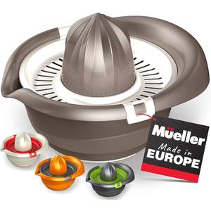 Mueller Citrus Lemon Orange Juicer, Hand Squeezer Rotation Press, Manual Juicer with Easy Pour Spout, European Made, Dishwasher Safe, Mocha