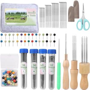BAGERLA 118PCS Needles Felting Tool Kits, Wool Felting Tools with 80 PCS Needles Felting 3 Models Wooden Handles Large Felt Pad, 4-Sizes Felting Needles for Various Felting Projects