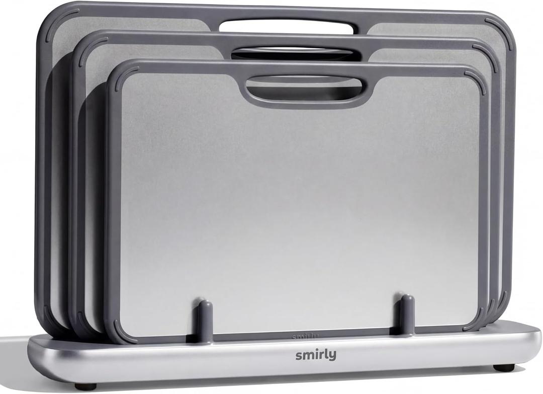 SMIRLY Titanium Cutting Board for Kitchen, Double Sided Chopping Board Set with Holder, 100% Pure Titanium, Dishwasher Safe, 3 Pack