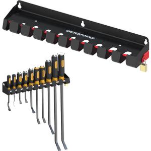 UNITEDPOWER Pry Bar Holder, Lockable Wall Mount Storage Rack Organizer for Workshop, Shed, Garage, Home, Stores up to 10 13 Tools or Extensions