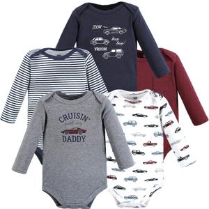 Hudson Baby baby-boys Cotton Long-sleeve Bodysuits 5-pack (3-6 Months, Cars)