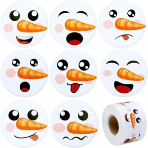 Happy Snowman Stickers Christmas Stickers Cute Snowman Face Stickers Round Snowman Face with Carrot Nose Stickers Roll Sticker Set for Christmas Decor (500)