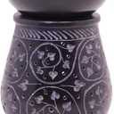 Handmade Black Soapstone Aroma Oil Burner  Round Floral Carving Candle Holder, Wax Melt Warmer & Tealight Diffuser for Gifting, Meditation & Home Decor