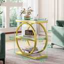 IBUYKE Narrow End Table with 3 Storage Shelves, Industrial Sofa Side Table, Double Round Metal Frames, Slim Nightstand and Bedside Table for Bedroom, Living Room, White with Gold UTMJ418G, 23" x 11" x 25"