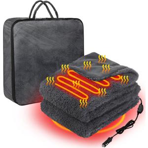 Riakrum 12V Heated Car Blanket for Extreme Cold, 58" x 43" High Power Electric Grey Blanket with 3 Heat Levels, Adjustable Temperature, Portable Truck SUV Rv Winter Travel, Cigarette Lighter Powered