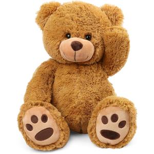 LotFancy Teddy Bear Stuffed Animals, 20 inch Brown Soft Cuddly Stuffed Bear Plush Toy, Cute Stuffed Animals with Footprints, Gifts for Kids Baby Toddlers on Baby Shower, Easter Decoration