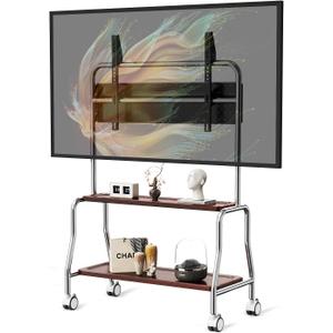 Easel Rolling TV Stand for 32-75" TVs, Stainless Steel TV Cart with Shelf