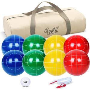 Bocce Ball Set Regulation Size and Weight for Professional Tournament, Backyard, Beach, Lawn Game with 8 Resin Bocci Balls, Pallino, Measuring Rope, Carrying Bag