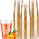 Goodluck 14 oz 50 PCS Gold Glitter Plastic Cups, Disposable Glitter Cups, Elegant Plastic Cocktail Glasses, Fancy Party Cups for Wedding, Birthday, Holiday