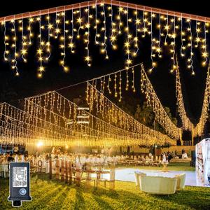 132ft Icicle Lights for Outside - 1280 LED Warm White Twinkle Lights with 240 Drops, 8 Modes Plug-in Waterproof Timer Memory. Cannot be extended. The Plug is in the Middle (66ft+66ft)