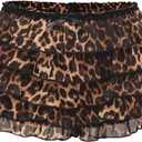 Verdusa Women's Plus Size Y2K Cheetah Print Ruffle Shorts Tiered Layered Low Waist Mesh Mini Shorts (XX-Large Plus, Brown)