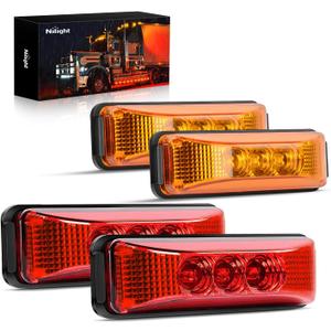 Nilight 4PCS 3.9 Inch 3 Led Truck Trailer Light Front Rear LED Side Marker Lights Clearance Indicator Lamp Waterproof Sealed Surface Mounted LED Marker Light (Amber/Red 4PCS -Universal)