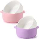Domensi 2 Sets Kids Porcelain Bowls with Removable Silicone Sleeve 2-in-1 Porcelain Toddler Bowls Microwave Dishwasher Safe Cereal Snack Soup Dishes for Baby Children Feeding Supplies (Pink, Purple)