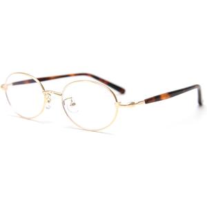 Oval Glasses For Men Thin Metal Eyeglasses Frame Women Unisex Clear Lens Eyewear (Gold)