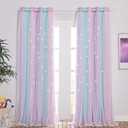 NICETOWN Baby Room Decor, White Gauze & Blackout Drapes Assembled, Star Cut Romantic and Colorful Curtains with Versatile Styling Options for Birthday Party (Blue & Purple & Pink, Each is W52 x L84)