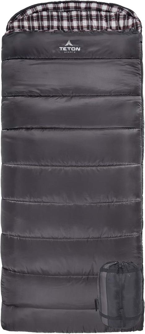 Teton Fahrenheit XXL -25F Degree Sleeping Bag, All Weather Sleeping Bag for Adults, Camping Made Easy and Warm. Compression Sack Included, Grey, Right Zip