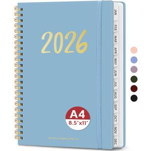 2026 Planner - Weekly and Monthly Planner, January 2026 to December 2026, Spiral Bound 2026 Calendar Planner Book, Inner Pocket, Perfect for Office Home School Supplies - A4 (8.5" x 11"), Baby Blue