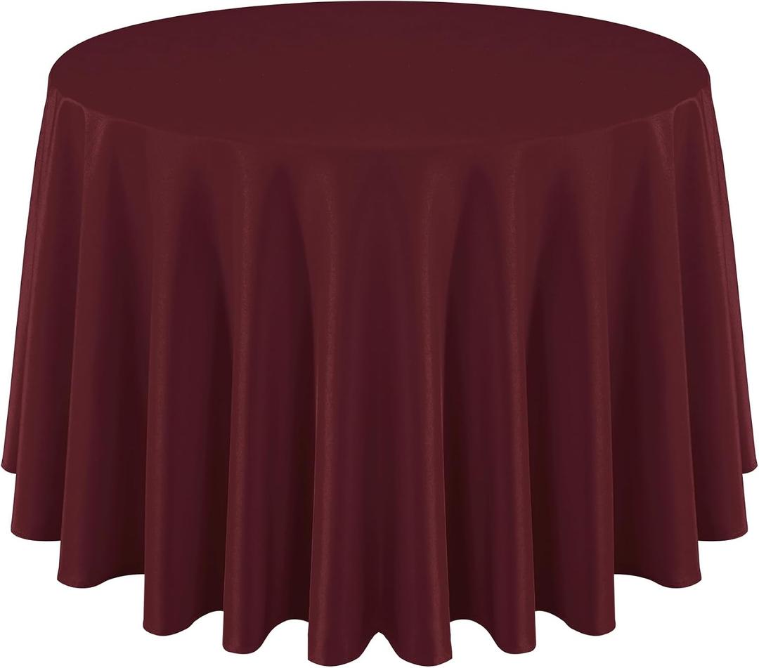 Hiasan Christmas Round Tablecloth 108 Inch - Waterproof Stain Resistant Spillproof Polyester Fabric Table Cloth for Dining Room Kitchen Party, Burgundy