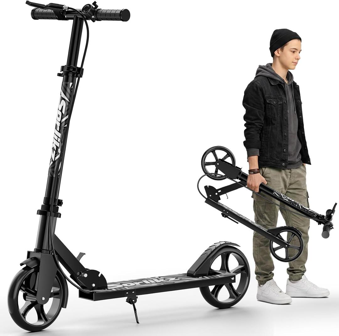 Scooters for Kids 8-12, Teens & Adults - Hand Brake & Bell, 8-inch Wheels, Adjustable Height, Foldable KIck Scooter, Upgrade Framework, Max Load 240LBS