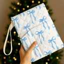 Blue Bow Bible Book Sleeve with Zipper 11" x 9" Padded Protector Washable Quilted Book Covers Printed Bible Pouch with Handle Pockets Protector for Books Lover Christian Gifts