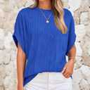 PRETTYGARDEN Women's Tops 2025 Summer Casual Crewneck Short Sleeve Textured Shirts Going Out Work Blouse Basic Tunic Top (Blue, L)