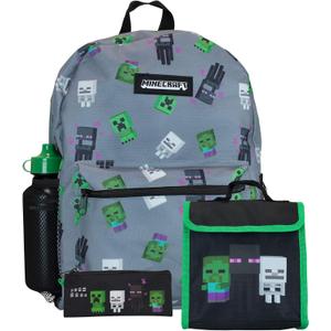 Minecraft Backpack and Lunch Bag Set for Boys | Creeper Pencil Case and Kids Water Bottle | 4 Piece Backpacks Sets for School