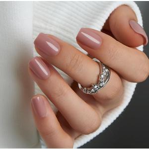 CurvLife Press On Nails Short Square Nude Pink, Glossy Soft Gel Fake Nails, Reusable Salon Look Manicure for Women Teens Beginners, 30pcs, Daily Wear Work Party, Date Night Romantic (Medium)