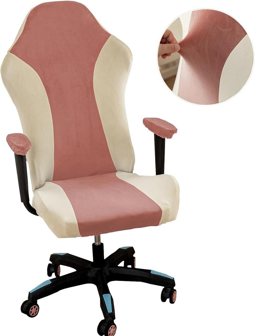 Lavish Cover Velvet Stretchable Gaming Chair Cover, Washable, Anti-Scratch Slipcover with Armrest Protection, Cat Scratch Proof for Office and Computer Chairs(No Chair, Pink)