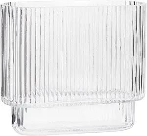 YANWE1 Ribbed Vase, Fluted Glass Vase for Flowers, Clear Flower Vases for Tulips, Modern Vases for Living Room, Dining Table, Office, Bedroom, Mantle, Shelf, Wedding, 7 Inch