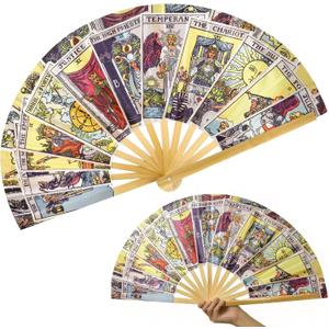 Large Tarot Hand Fan, Tarot Card Hand Fan Rave Fan, Oversized Folding Bamboo Witchy Gifts for Women Cosplay Outfits Accessories Mystic Gift (Classic)