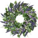 Lavender Wreaths for Front Door, Spring Summer Wreaths for Front Door 20 inch Artificial Farmhouse Wreath with Wildflowers Greenery Purple Floral Wreath for Indoor Outdoor Wall Window Decor