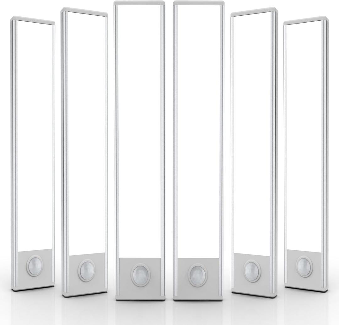 6 Pack Under Cabinet Lighting Wireless, 58 LED Rechargeable Battery Motion Sensor Light Indoor, Stick On Magnetic Closet Lights, Under Counter Lights for Kitchen, Stairs, White 14 in
