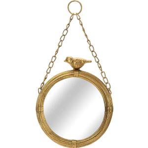 NIKKY HOME 6.7 Inch Decorative Small Hanging Mirrors Vintage Round Metal Framed Wall Mounted Mirror Decor with Bird for Bathroom Living Room Office, Rustic Gold