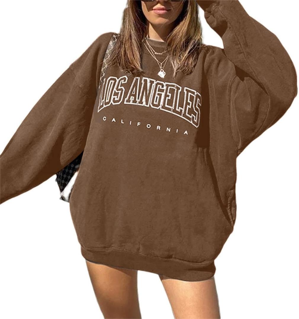 LilyCoco Women's Graphic Oversized Sweatshirt Long Sleeve Crewneck Pullover Top Brown XX-Large (Brown, XXL)