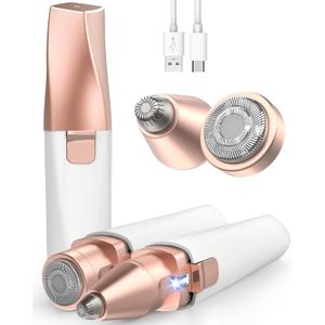 Eyebrow & Facial Hair Removal for Women: 2 in 1 Rechargeable Eyebrow Trimmer & Face Shaver, Painless Electric Facial Eye brow Razors Epilator with Built-in LED Light -Perfect for Face, Lips & Body (Rose Gold)